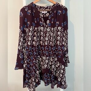 Parker floral boho tiered peasant bell sleeve ruffle dress oversized xs